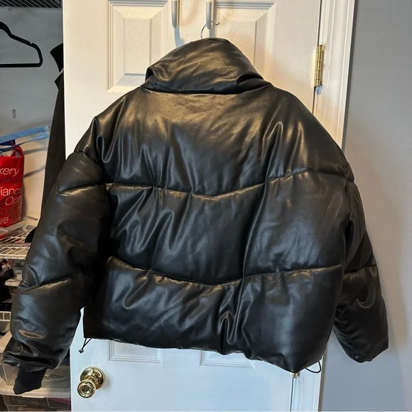 Rebecca Minkoff Black Faux Leather Puffer Oversized Jacket - Picture 4 of 10